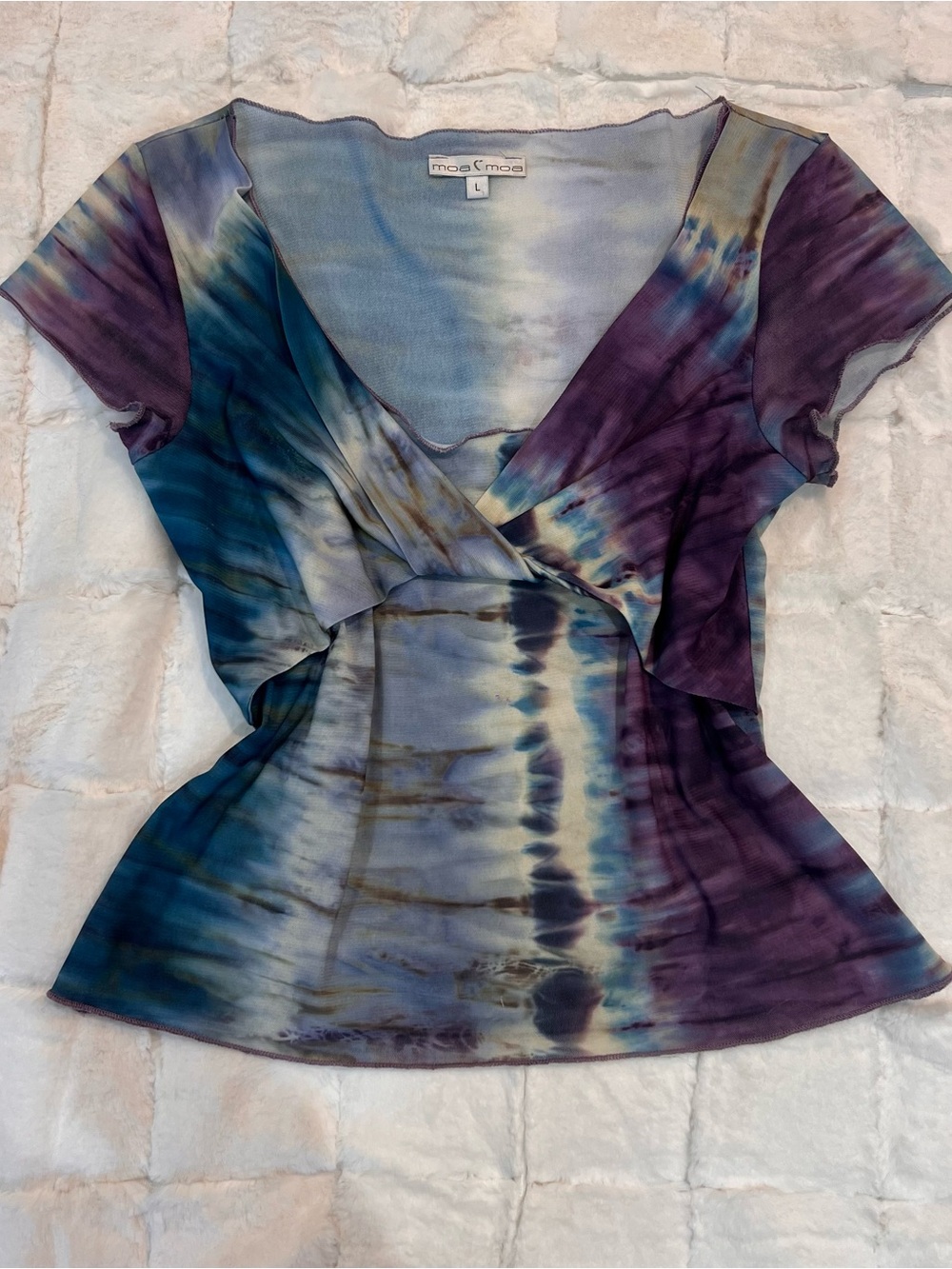Y2K Vintage Blue Purple Tie-Dye Wrap Top